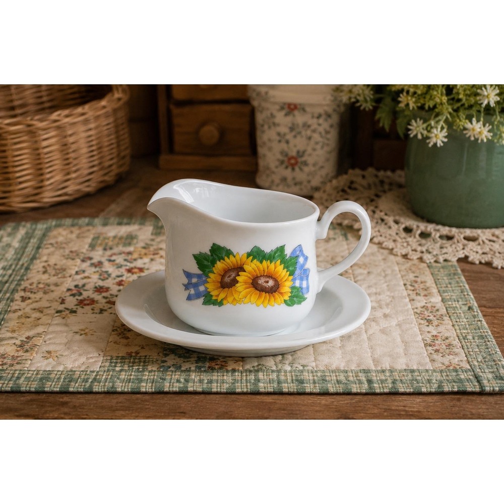 Vintage Corelle Sunsations Gravy Boat Complete 2 Piece Set with Box Unused